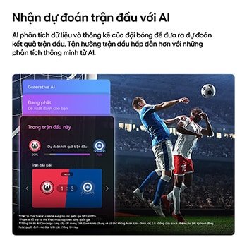 LG QNED evo AI QNED82 Mini LED Sports Forecast by AI Concierge displays a live soccer match with an on-screen AI panel presenting predictions, game insights, and league data, suggesting how AI analyzes gameplay to forecast match outcomes. 